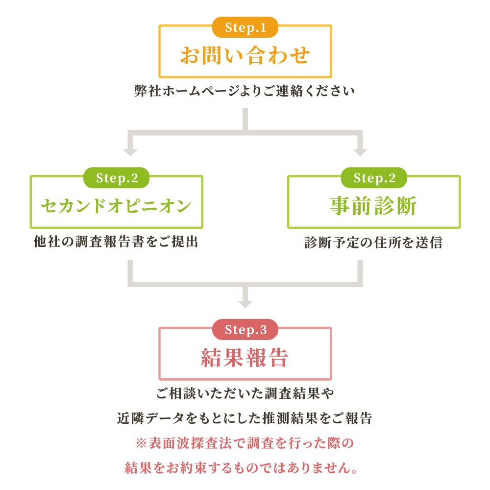 STEP.1 お問い合わせ　STEP.2 セカンドオピニオン・事前診断　STEP.3 結果報告